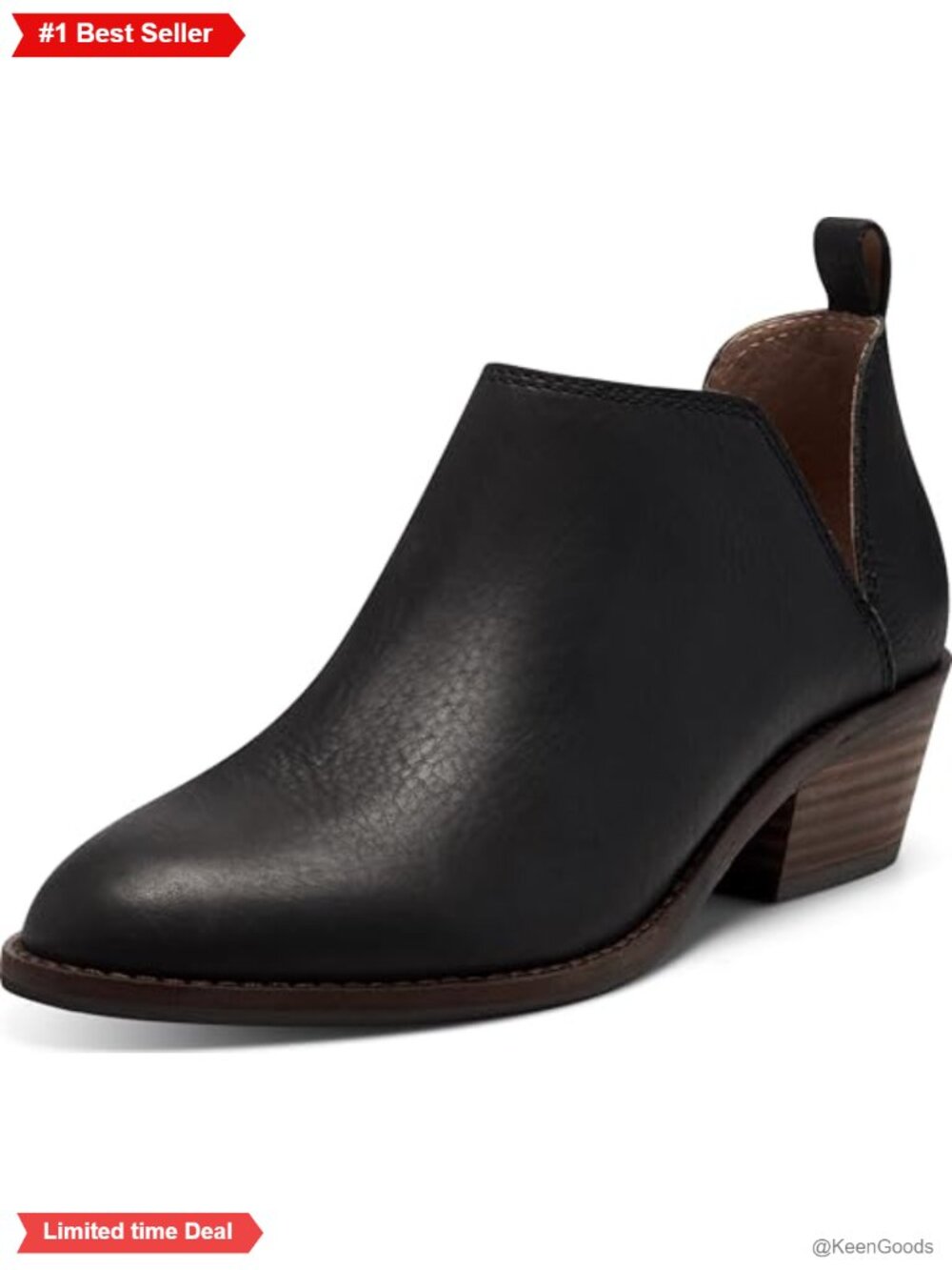 Leather Ankle Bootie Block Heel Slip-On Memory Foam Round Toe